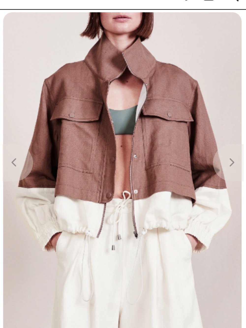 Apiece Apart Selva Cropped Windbreaker in Camel/White
